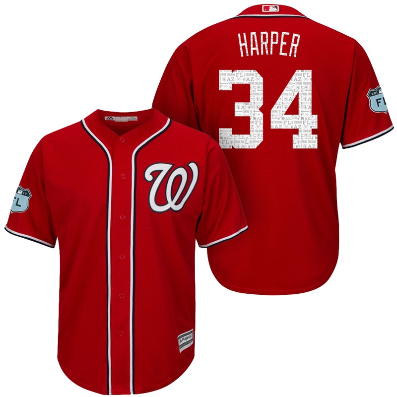 Men's Washington Nationals #34 Bryce Harper 2017 Spring Training Grapefruit League Patch Scarlet Cool Base Jersey