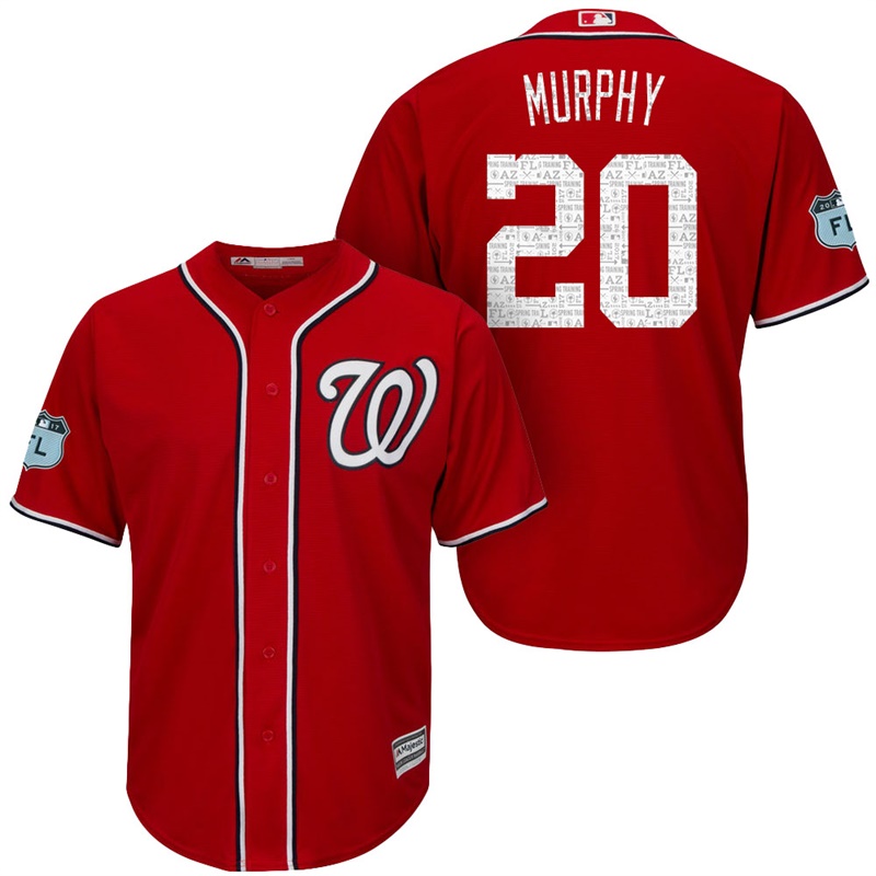 Men's Washington Nationals #20 Daniel Murphy 2017 Spring Training Grapefruit League Patch Scarlet Cool Base Jersey