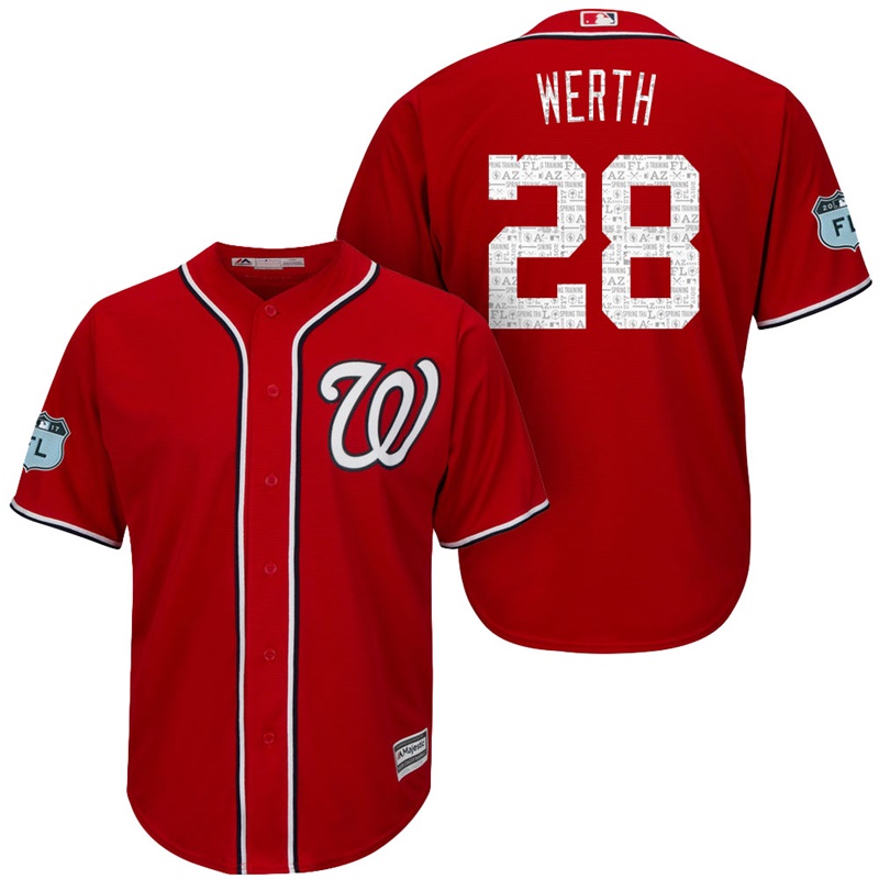 Men's Washington Nationals #28 Jayson Werth 2017 Spring Training Grapefruit League Patch Scarlet Cool Base Jersey