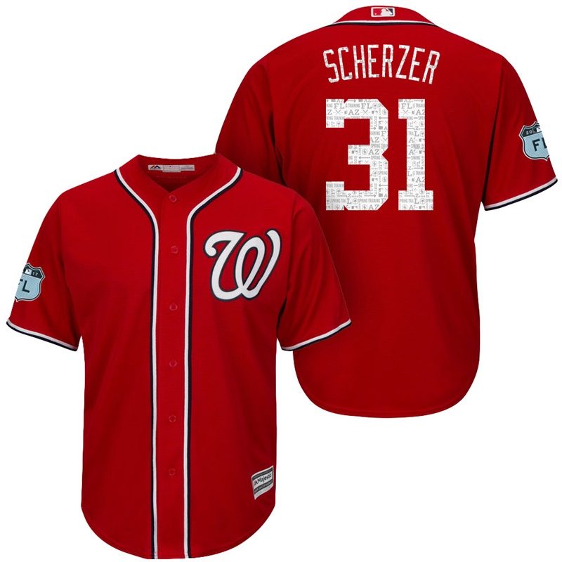 Men's Washington Nationals #31 Max Scherzer 2017 Spring Training Grapefruit League Patch Scarlet Cool Base Jersey