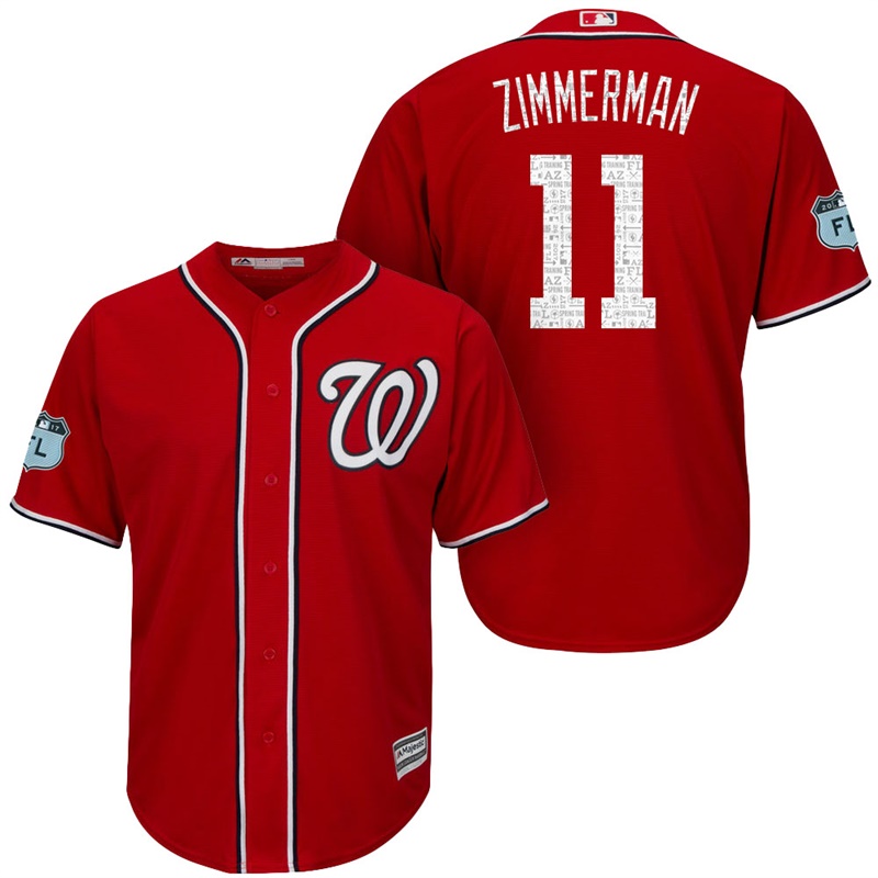 Men's Washington Nationals #11 Ryan Zimmerman 2017 Spring Training Grapefruit League Patch Scarlet Cool Base Jersey