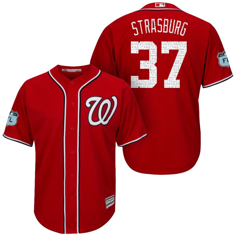 Men's Washington Nationals #37 Stephen Strasburg 2017 Spring Training Grapefruit League Patch Scarlet Cool Base Jersey