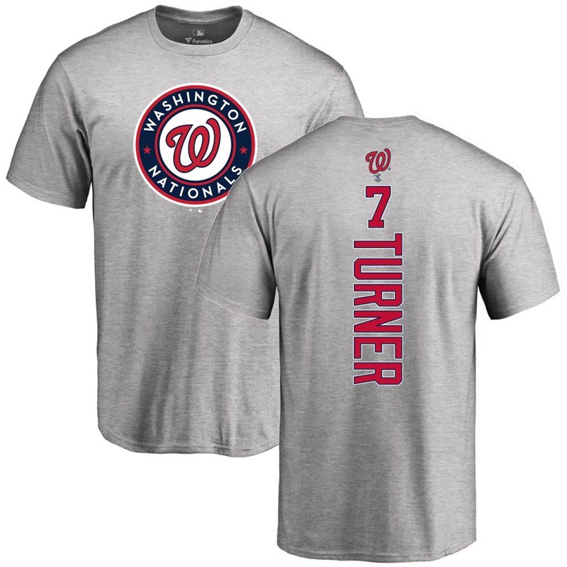 Men's Washington Nationals Trea Turner #7 Ash Official Backer T-Shirt