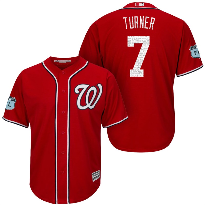 Men's Washington Nationals #7 Trea Turner 2017 Spring Training Grapefruit League Patch Scarlet Cool Base Jersey