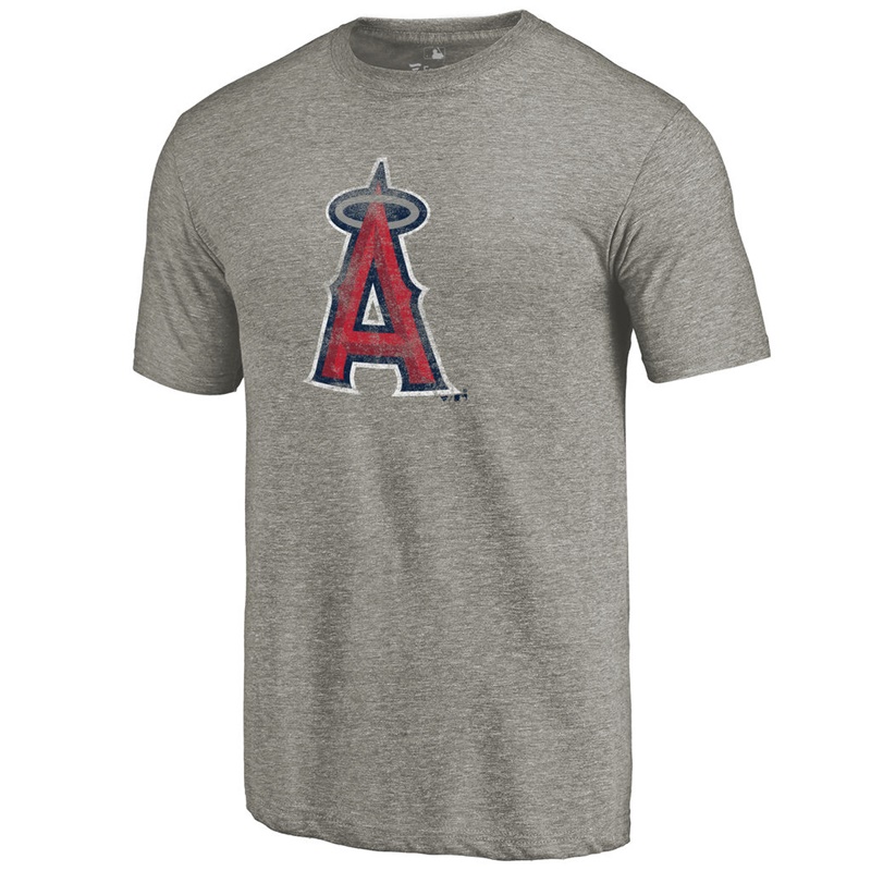 Men Los Angeles Angels Tri-Blend Distressed Team Ash T-Shirt