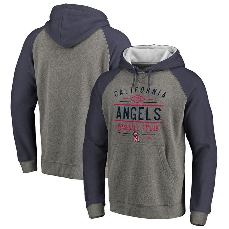 Men Los Angeles Angels Ash Tri-blend Doubleday Raglan Pullover Hoodie