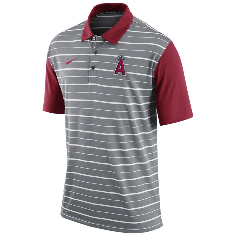 Men Los Angeles Angels Gray Dri-FIT Stripe Polo Shirt