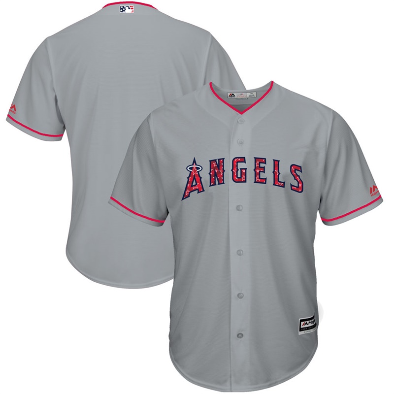 Men Los Angeles Angels Independence Day Gray 2017 Stars & Stripes Cool Base Team Jersey