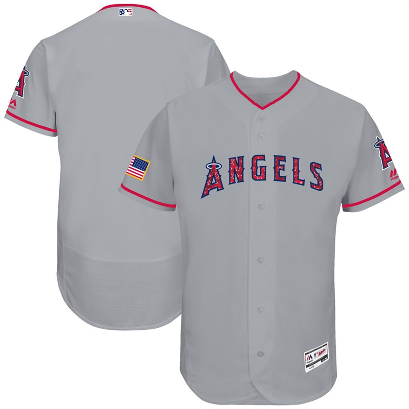 Independence Day Men Los Angeles Angels Gray 2017 Stars & Stripes Flex Base Team Jersey