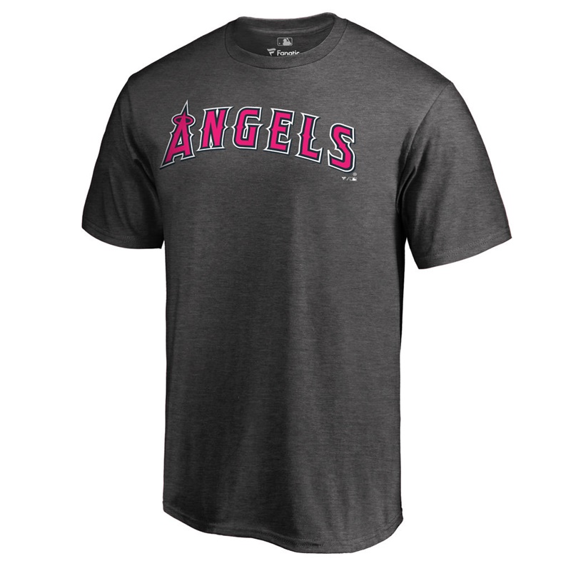 Men 2017 Mother's Day Los Angeles Angels Pink Wordmark Heather Gray T-Shirt