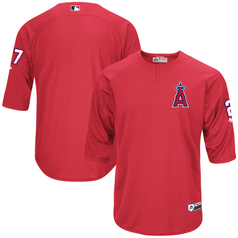 Men Los Angeles Angels Mike Trout On-Field 3/4-Sleeve Player Batting Practice Jersey -  Red