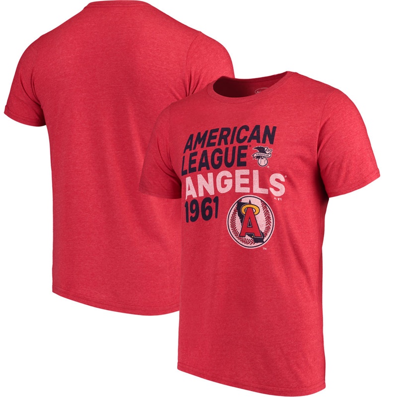 Men Los Angeles Angels Red Throwback Cooperstown Collection Tri-Blend T-Shirt