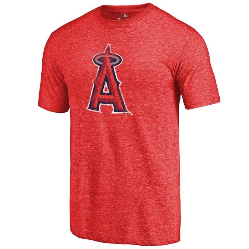 Men Los Angeles Angels Tri-Blend Distressed Team Red T-Shirt