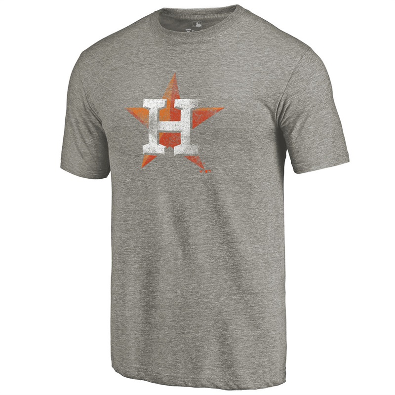 Men Houston Astros Tri-Blend Distressed Team Ash T-Shirt