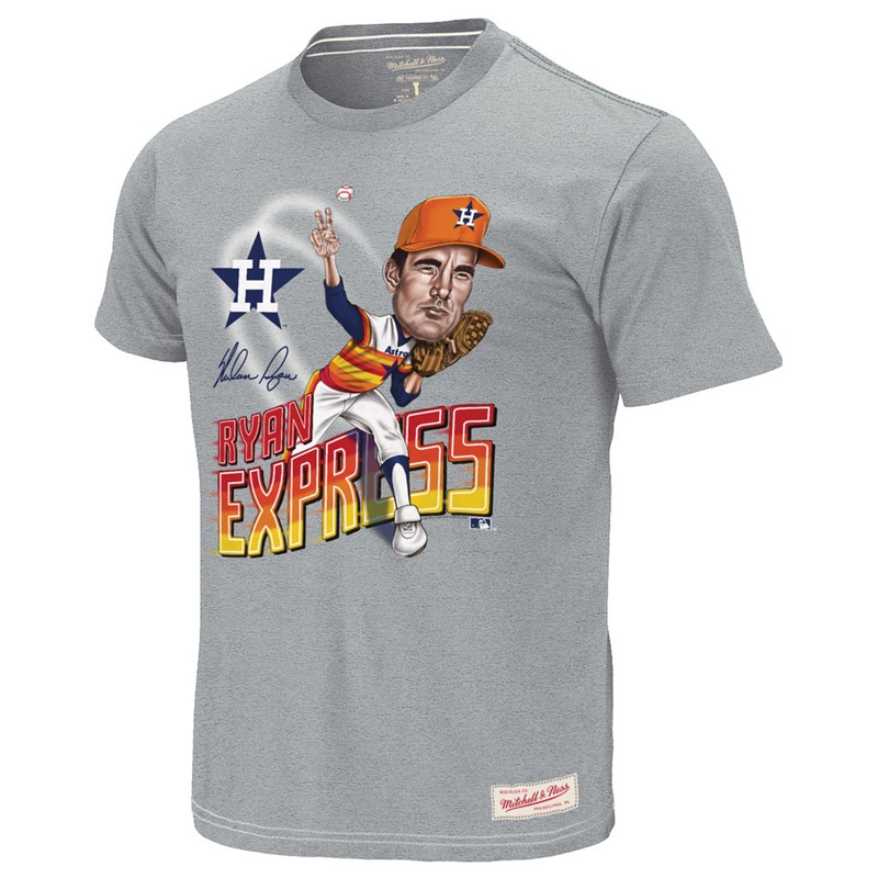 Men Houston Astros Nolan Ryan Cooperstown Collection Gray Caricature T-Shirt