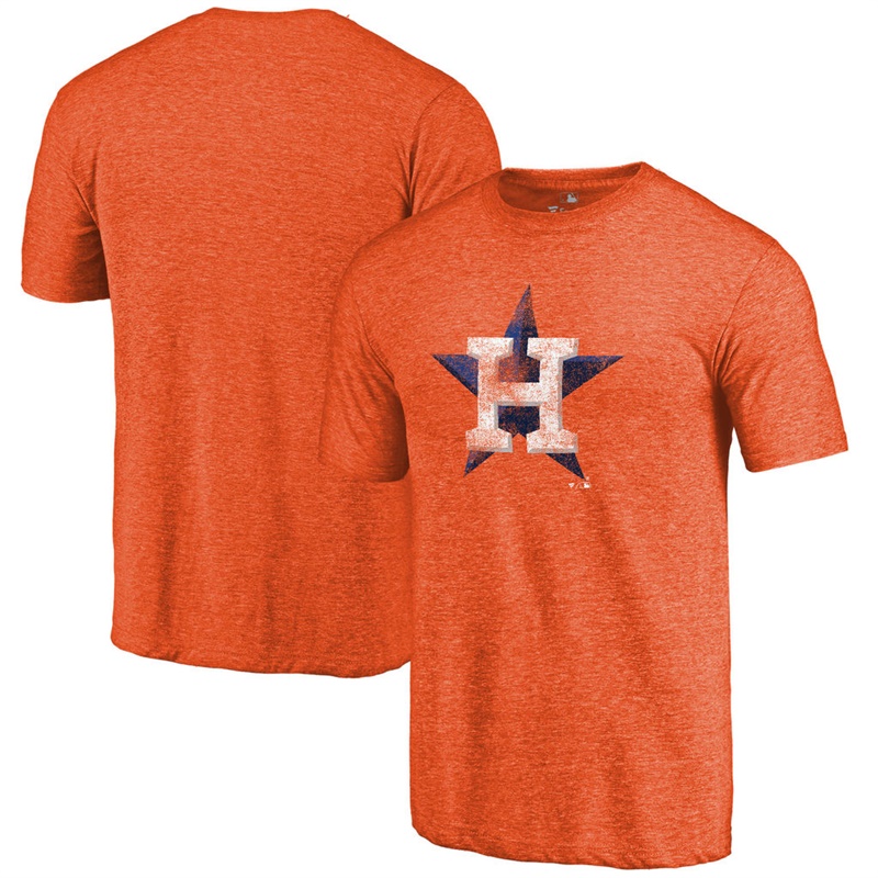 Men Houston Astros Tri-Blend Distressed Team Orange T-Shirt