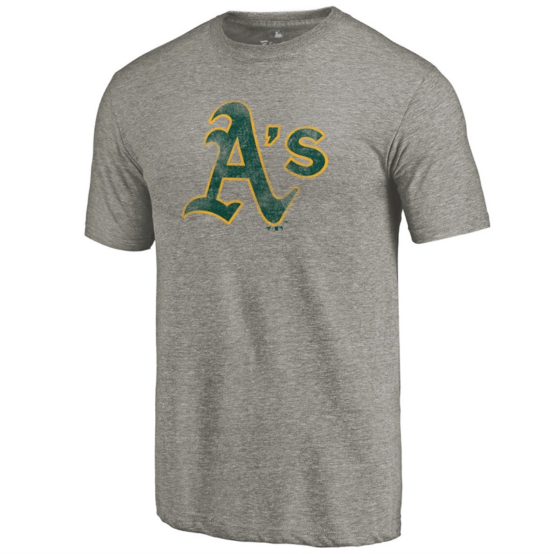 Men Oakland Athletics Tri-Blend Distressed Team Ash T-Shirt