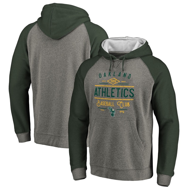 Men Oakland Athletics Ash Tri-blend Doubleday Raglan Pullover Hoodie