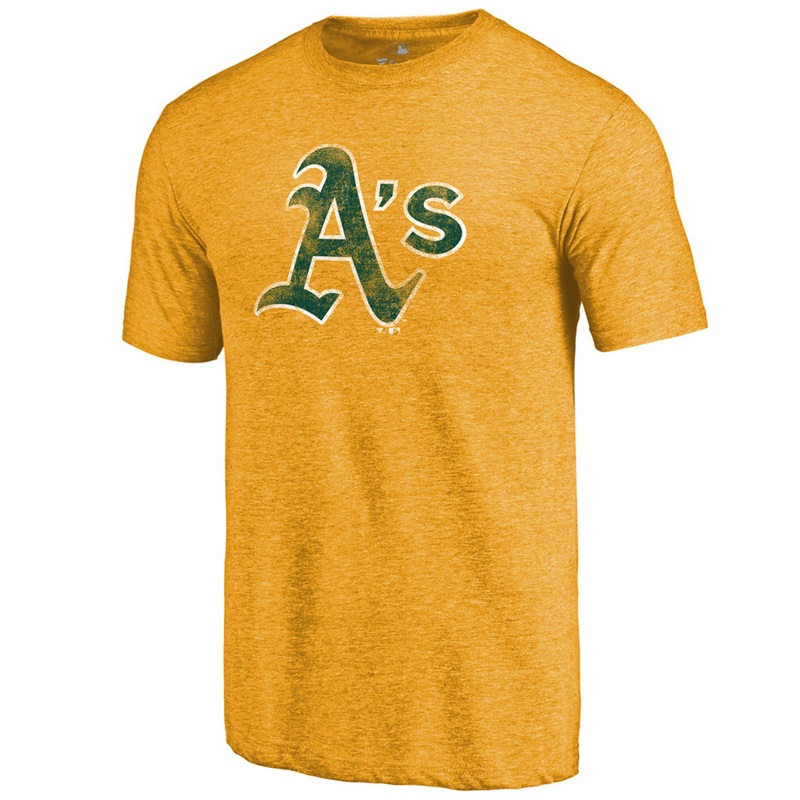 Men Oakland Athletics Tri-Blend Distressed Team Gold T-Shirt