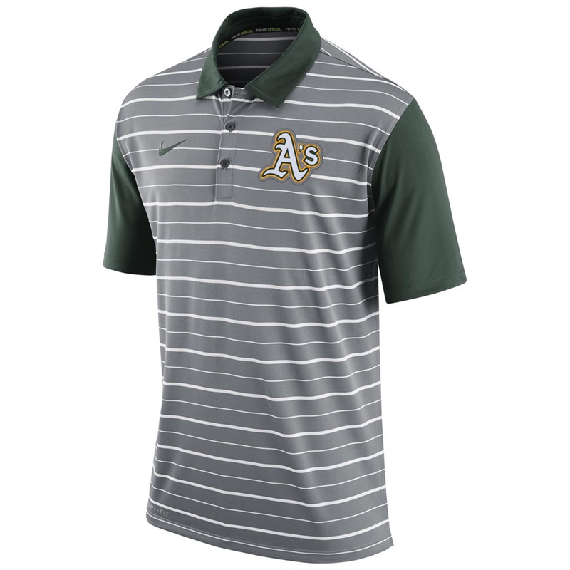 Men Oakland Athletics Gray Dri-FIT Stripe Polo Shirt