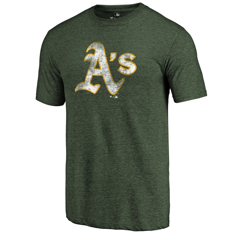 Men Oakland Athletics Tri-Blend Distressed Team Green T-Shirt