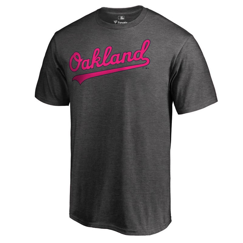 Men 2017 Mother's Day Oakland Athletics Pink Wordmark Heather Gray T-Shirt