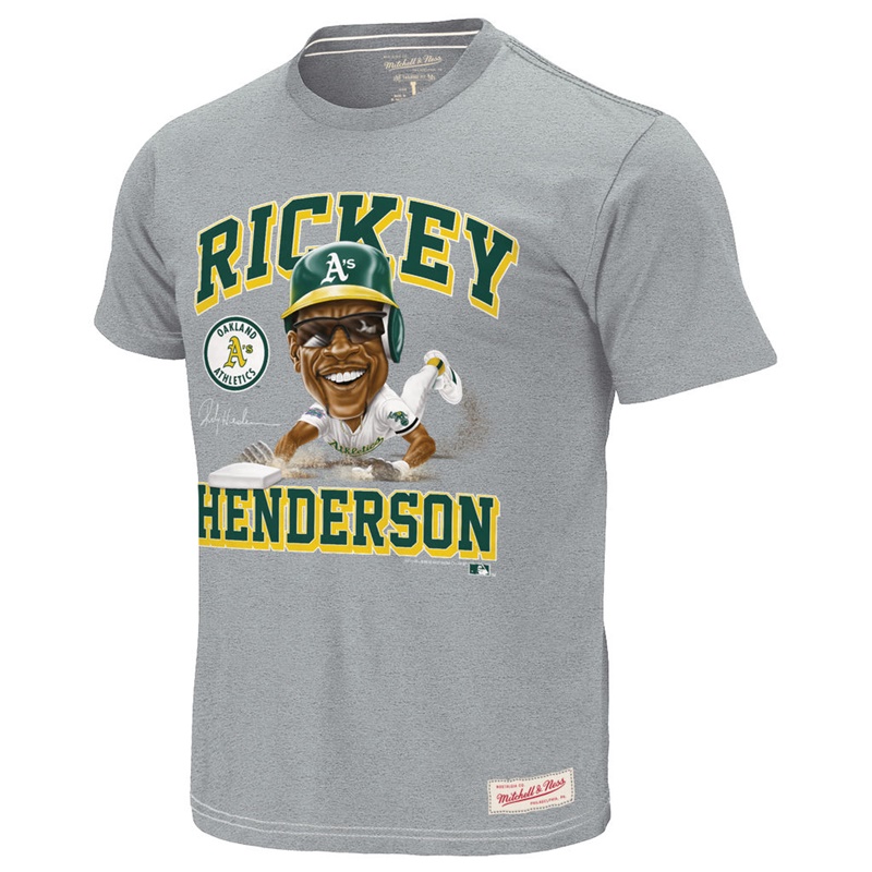 Men Oakland Athletics Rickey Henderson Cooperstown Collection Gray Caricature T-Shirt