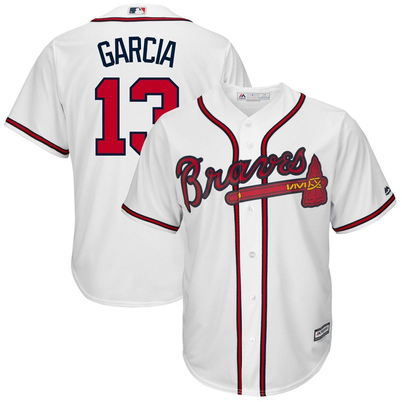 Men Adonis Garcia #13 Atlanta Braves Replica Home White Cool Base Jersey