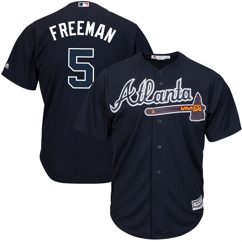 Men Atlanta Braves #5 Freddie Freeman Replica Alternate Navy Cool Base Jersey