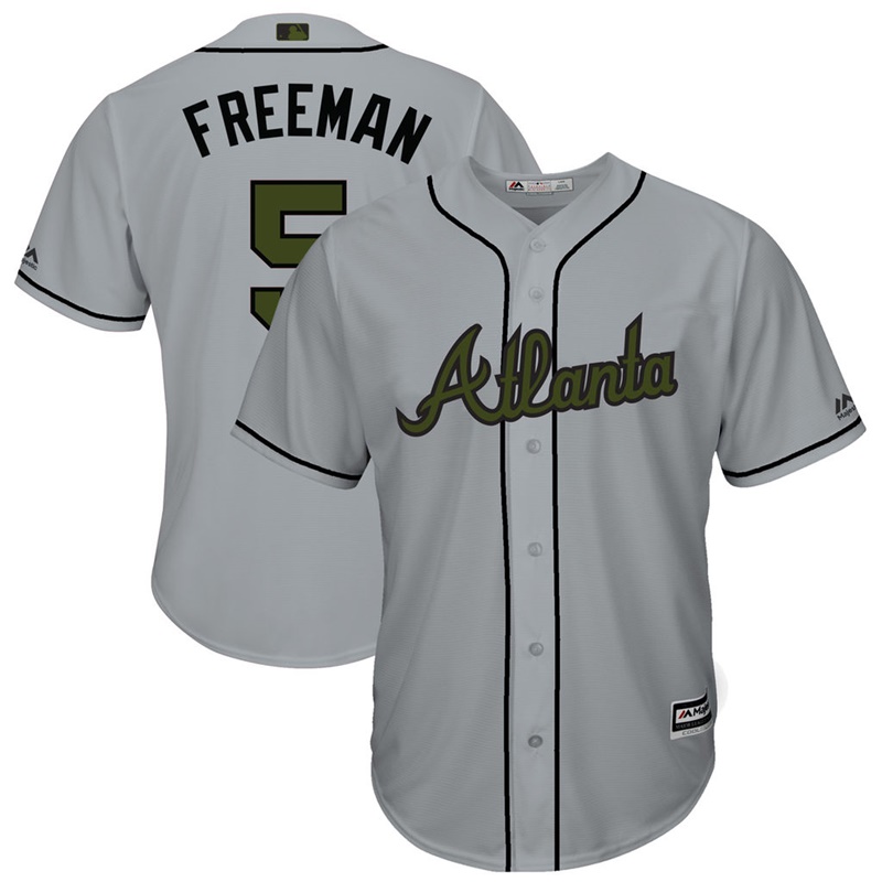 Men 2017 Memorial Day Atlanta Braves #5 Freddie Freeman Gray Cool Base Jersey