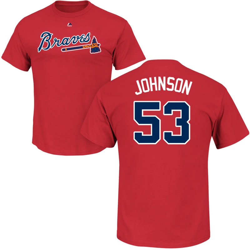 Men Atlanta Braves Jim Johnson #53 Red Roster Name & Number T-Shirt