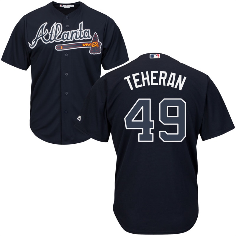 Men Atlanta Braves #49 Julio Teheran Alternate Navy Cool Base Jersey