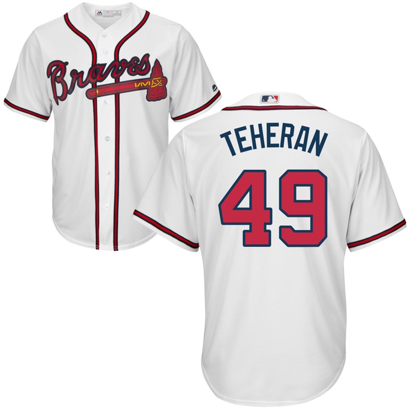 Men Atlanta Braves #49 Julio Teheran Home White Cool Base Jersey