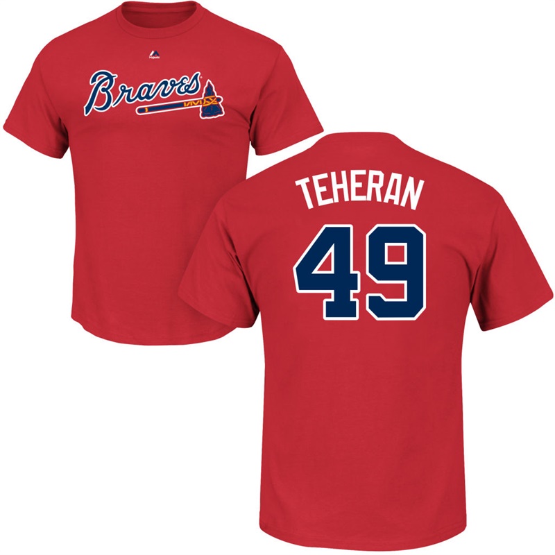 Men Atlanta Braves Julio Teheran #49 Red Roster Name & Number T-Shirt