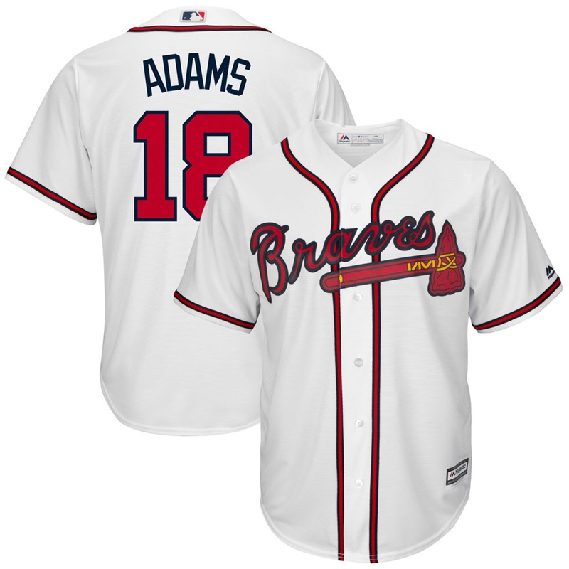 Men Matt Adams #18 Atlanta Braves Replica Home White Cool Base Jersey