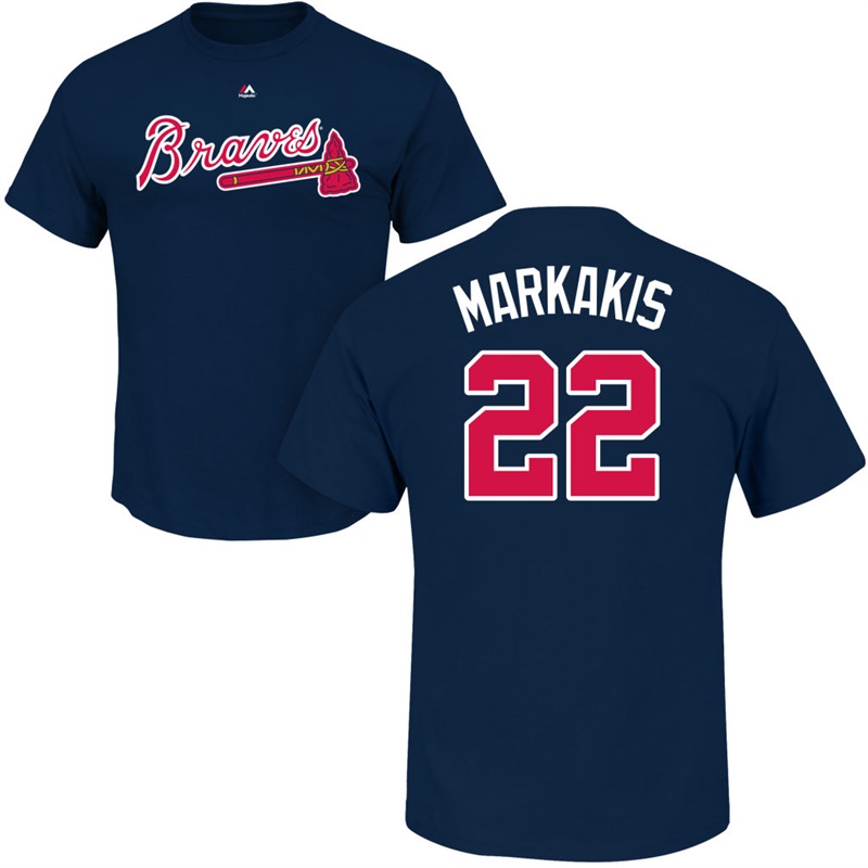 Men Atlanta Braves Nick Markakis #22 Navy Roster Name & Number T-Shirt