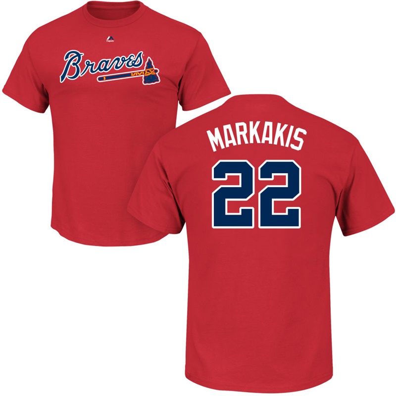 Men Atlanta Braves Nick Markakis #22 Red Roster Name & Number T-Shirt