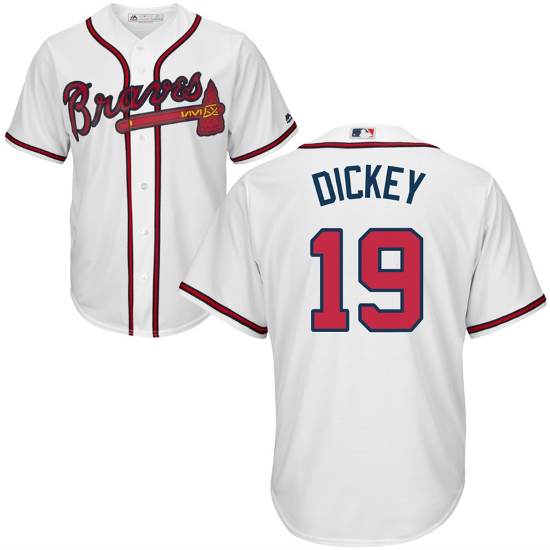 Men Atlanta Braves #19 R.A. Dickey Home White Cool Base Jersey