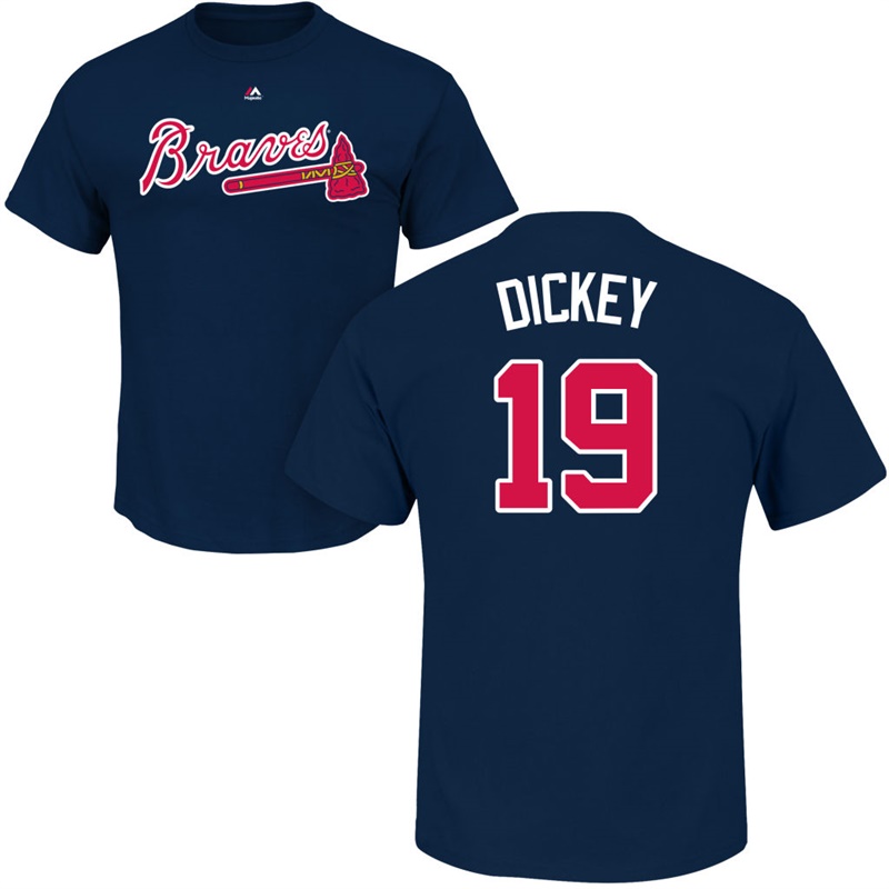 Men Atlanta Braves R.A. Dickey #19 Navy Roster Name & Number T-Shirt