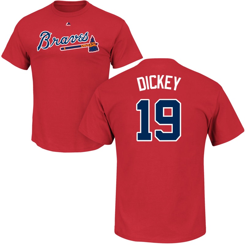 Men Atlanta Braves R.A. Dickey #19 Red Roster Name & Number T-Shirt