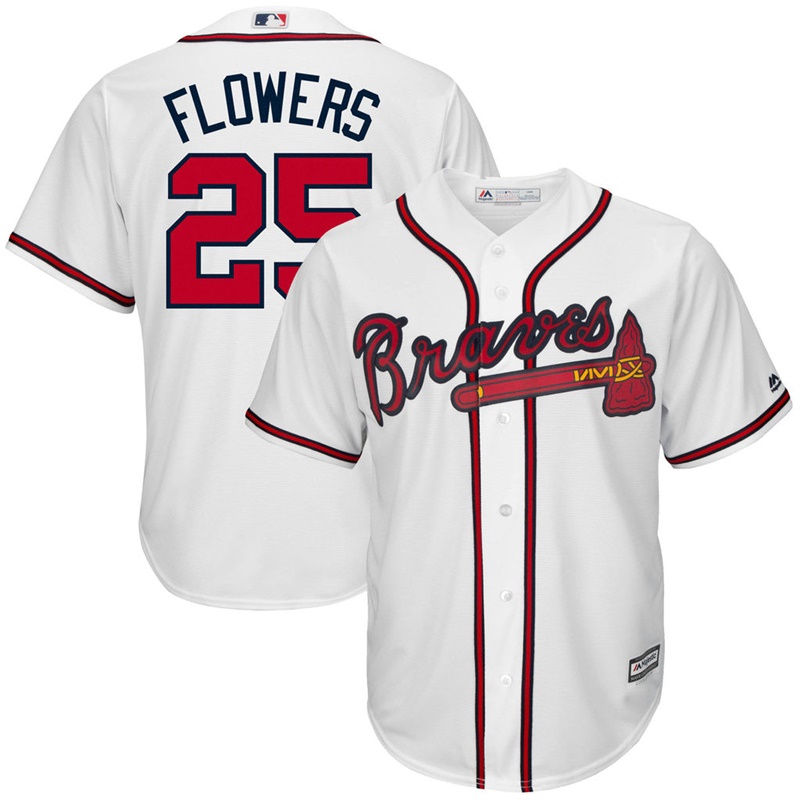 Men Atlanta Braves #25 Tyler Flowers Replica Home White Cool Base Jersey