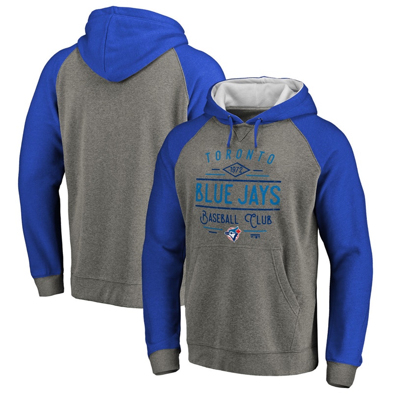 Men Toronto Blue Jays Ash Tri-blend Doubleday Raglan Pullover Hoodie