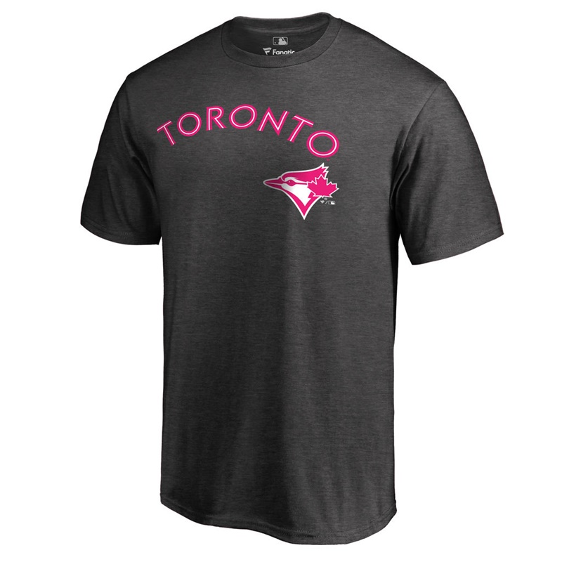 Men 2017 Mother's Day Toronto Blue Jays Pink Wordmark Heather Gray T-Shirt