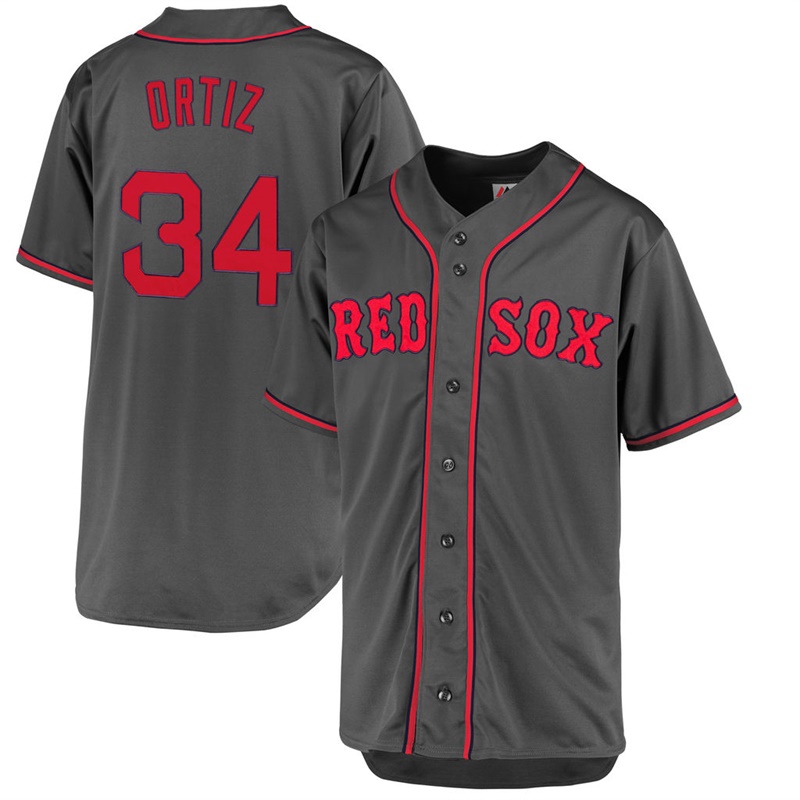 Men David Ortiz #34 Boston Red Sox Fashion Big & Tall Charcoal Cool Base Jersey