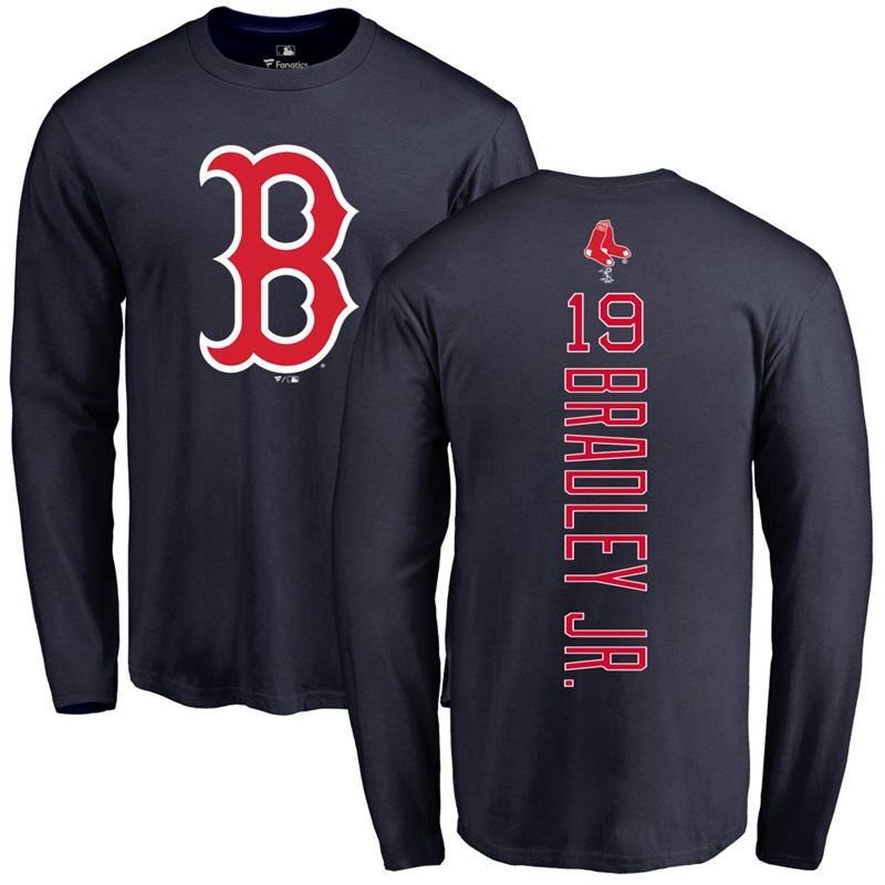 Men Boston Red Sox Jackie Bradley Jr. #19 Navy Backer Long Sleeve T-Shirt