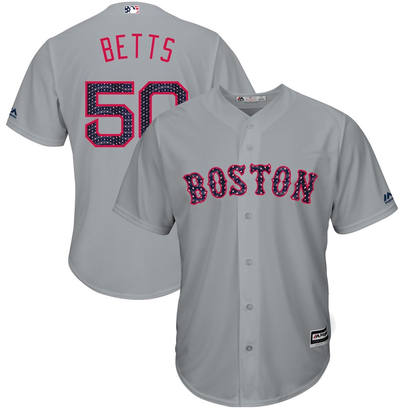 Men Boston Red Sox Independence Day #50 Mookie Betts 2017 Stars & Stripes Gray Cool Base Jersey