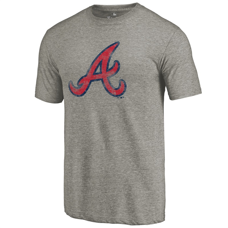 Men Atlanta Braves Tri-Blend Distressed Team Ash T-Shirt