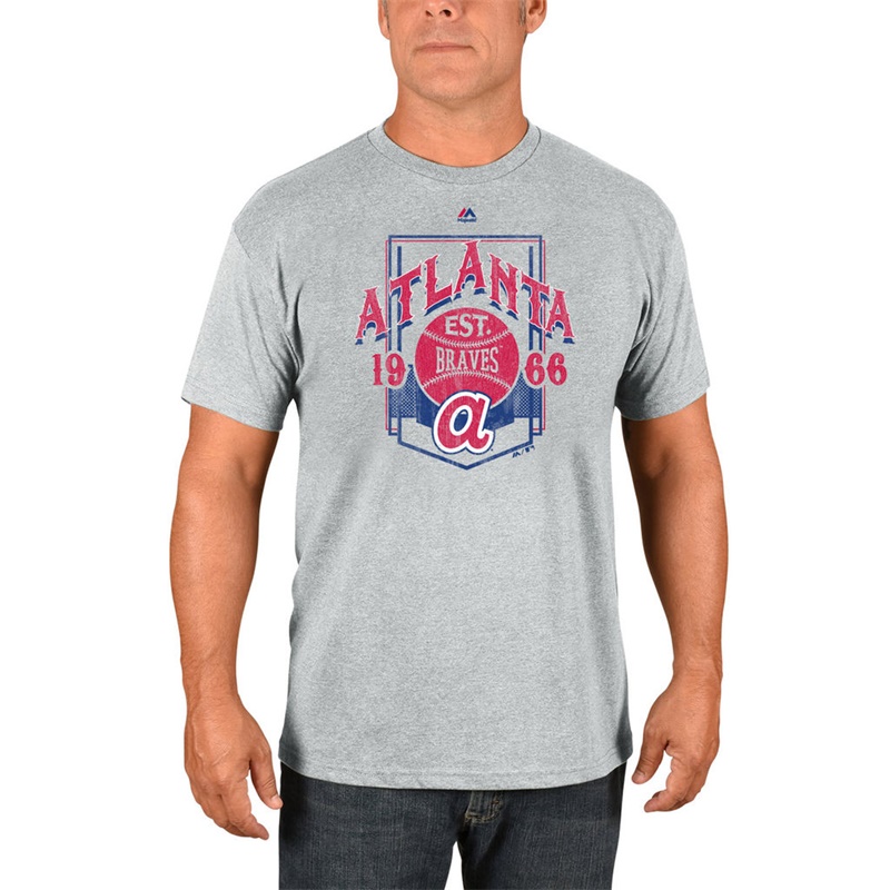 Men Atlanta Braves Gray Cooperstown Vintage Style T-Shirt