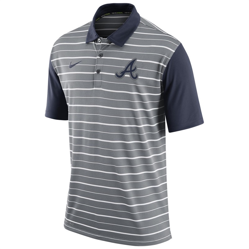 Men Atlanta Braves Gray Dri-FIT Stripe Polo Shirt