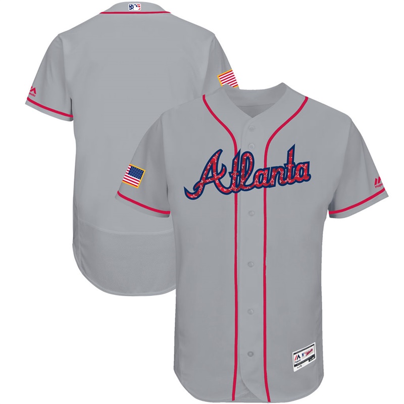 Independence Day Men Atlanta Braves Gray 2017 Stars & Stripes Flex Base Team Jersey